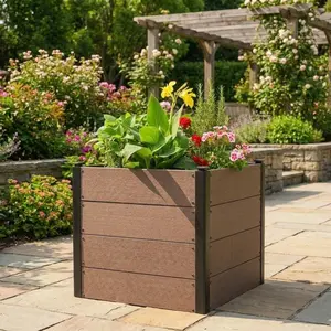 Durable Wood-Look Raised Garden Bed Extra Deep Composite Planter Box Open Bottom for Superior Drainage Ideal for Outdoor Vegetables Herbs - Flowers Rectangle Easy Assembly Size