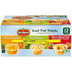 Fruit Cup Snacks Variety Pack in 100% Juice, 4 oz Cups (12 Pack) Diced Peaches, Diced Pears, Cherry Mixed Fruit