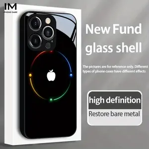 Apple Logo and Colorful Ring New Glass Case Design Compatible with iPhone 16, 16 Plus, 16 Pro, 16 Pro Max, for iPhone 15, 15 Plus, 15 Pro, 15 Pro Max, 14, 14 Max, 14 Pro, 14 Pro Max, 13, 13 Pro, 13 Pro Max, 12, 12 Pro, 12 Pro Max, 11, 11 Pro, 11 Pro Max,