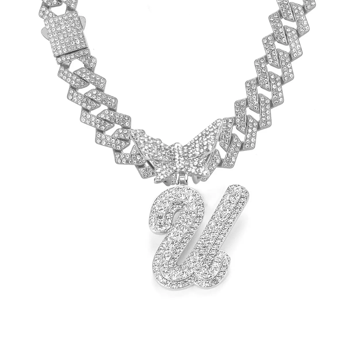 Silver letter necklace U