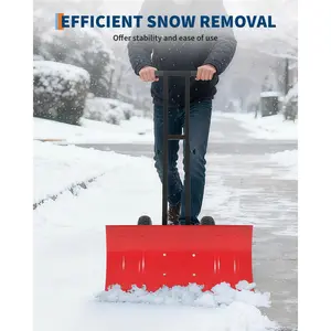 Garvee Heavy-Duty Metal Snow Shovels with Wheels and Adjustable Angled Blades, Available in Multiple Sizes and Colors, Designed for Efficient Snow Removal on Driveways, Sidewalks, and Pavements