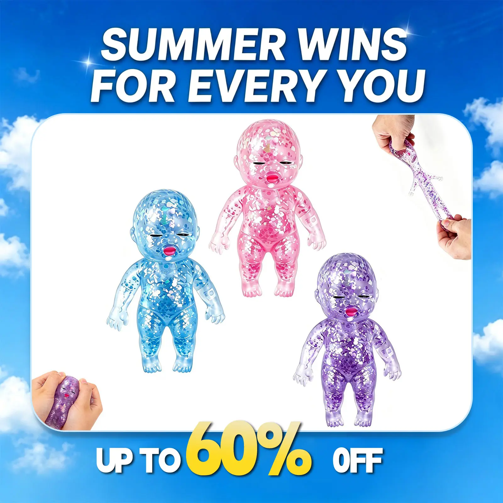 【 SummerWins】3PCS Baby Squishies Glittery, Slow Rising Squishies, 4" Soft Squeezable Fidget Toy, Desk Decor & Anxiety Relief, Ideal for Birthday Gifts, Party Favors, Classroom Prizes, Easter Basket Stuffers,Christmas gift