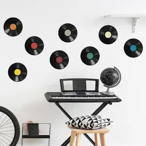 Phonograph Record Pattern Wall Stickers, 8 Counts Record Vinyl Records Wall Sticker, Wall Decal, Paper Record Poster, Room Decor, Bedroom Decor, Home Decor for Teens Boys Girls, Rock and Roll Music Party Decorations