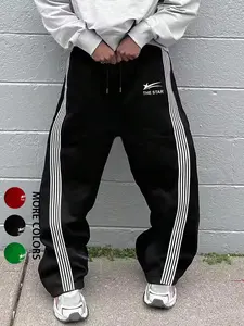 Men's Letter & Striped Print Sweatpants, Street Fashion Casual Regular Fit Jogger Pants for Daily Wear, Men's Fall & Winter Trousers, Logo Sweatpants