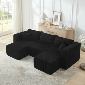 94.1" Modular Sectional Sofa Cloud Sectional Couch, Compact Modular Sectional,Compressed Corduroy Sofa with Modern Minimalist Style, Ultra-Comfy Compression Modular Sofa with Space-Saving Efficient Design, Black
