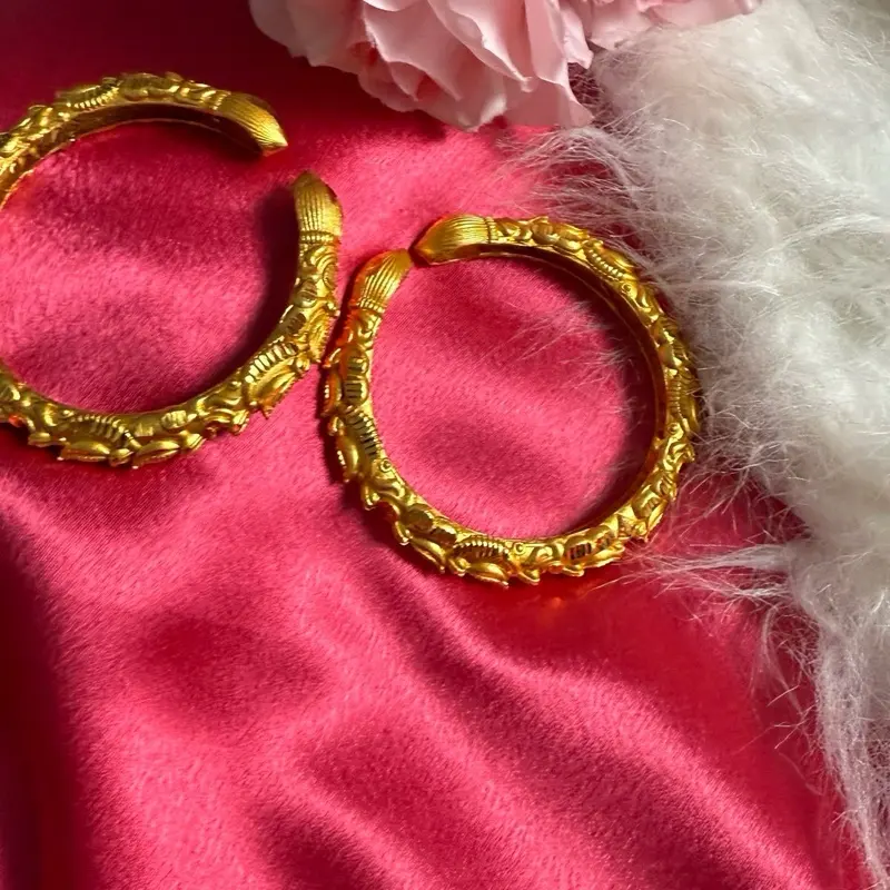 Gold Plated Bangles SET OF 2 22 Karat Gold Plated Intricate Designs Openable Size 2.6 & 2.8 Indian Jewelry for Layering