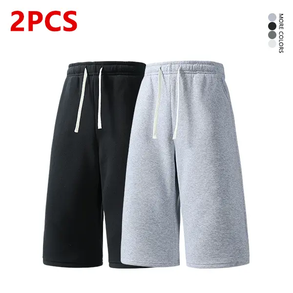 2-pack summer pants: street-style mid-thigh drawstring shorts with a hip-hop look—comfortable, loose fit for travel; classic men’s pants suitable for running and sports.