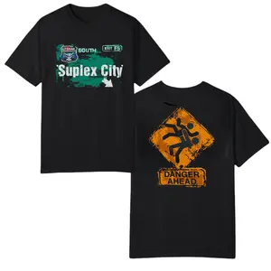 Brock Lesnar Shirt – Suplex City “Exit F5” Graphic Tee with Danger Ahead Sign, Perfect for Pro Wrestling Fans and WWE Streetwear Style., 2 Sides