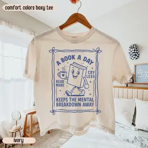 Comfort Colors Book Lover Boxy Cropped Tee, A Book A Day Crop Top, Book Lover Gift, Book Club Gift, Bookworm Gift, Mental Health Shirt