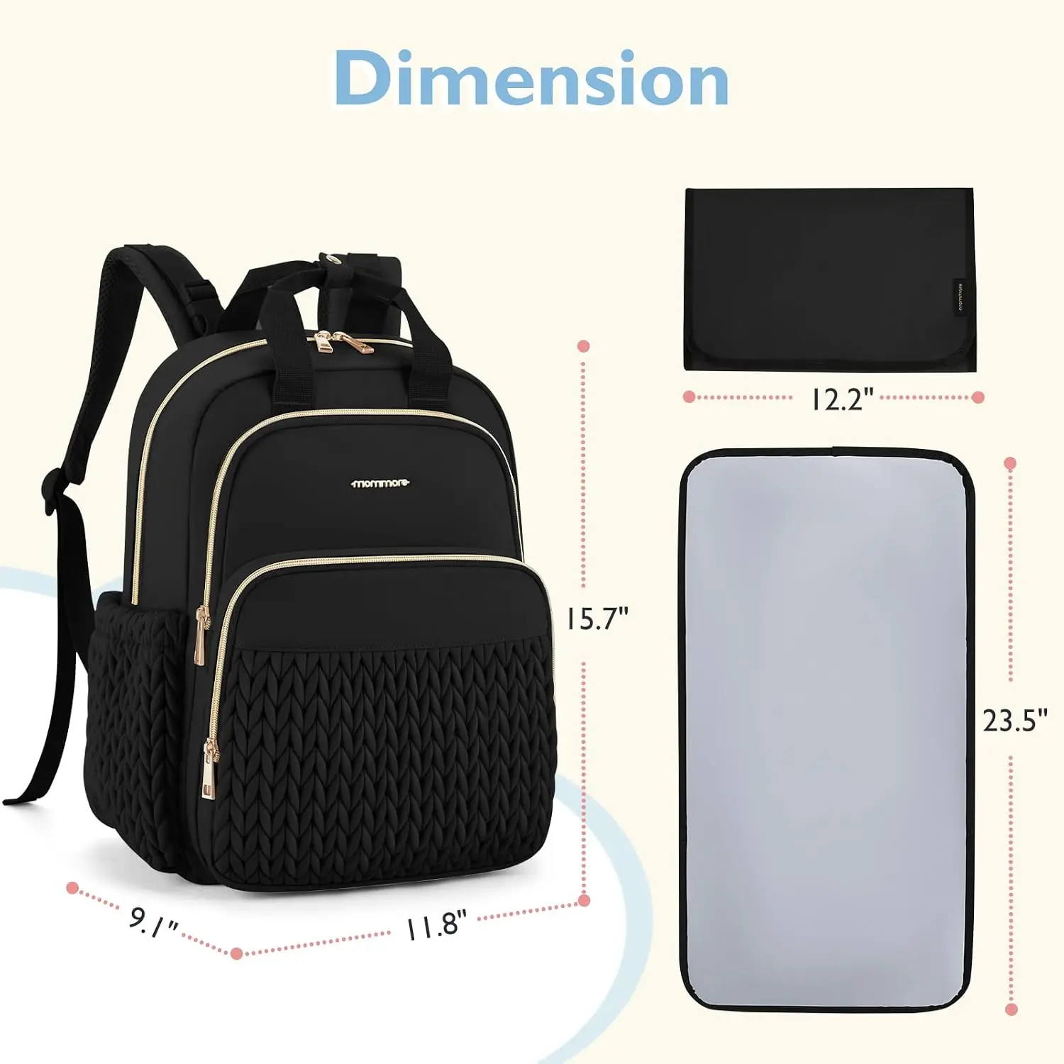 mommore Diaper Bag Backpack, Large Travel Baby Bag for Daily Essentials | Stylish Diaper Backpack for Toddler, Insulated Pockets, Changing Pad & Stroller Straps for Outdoor Trip