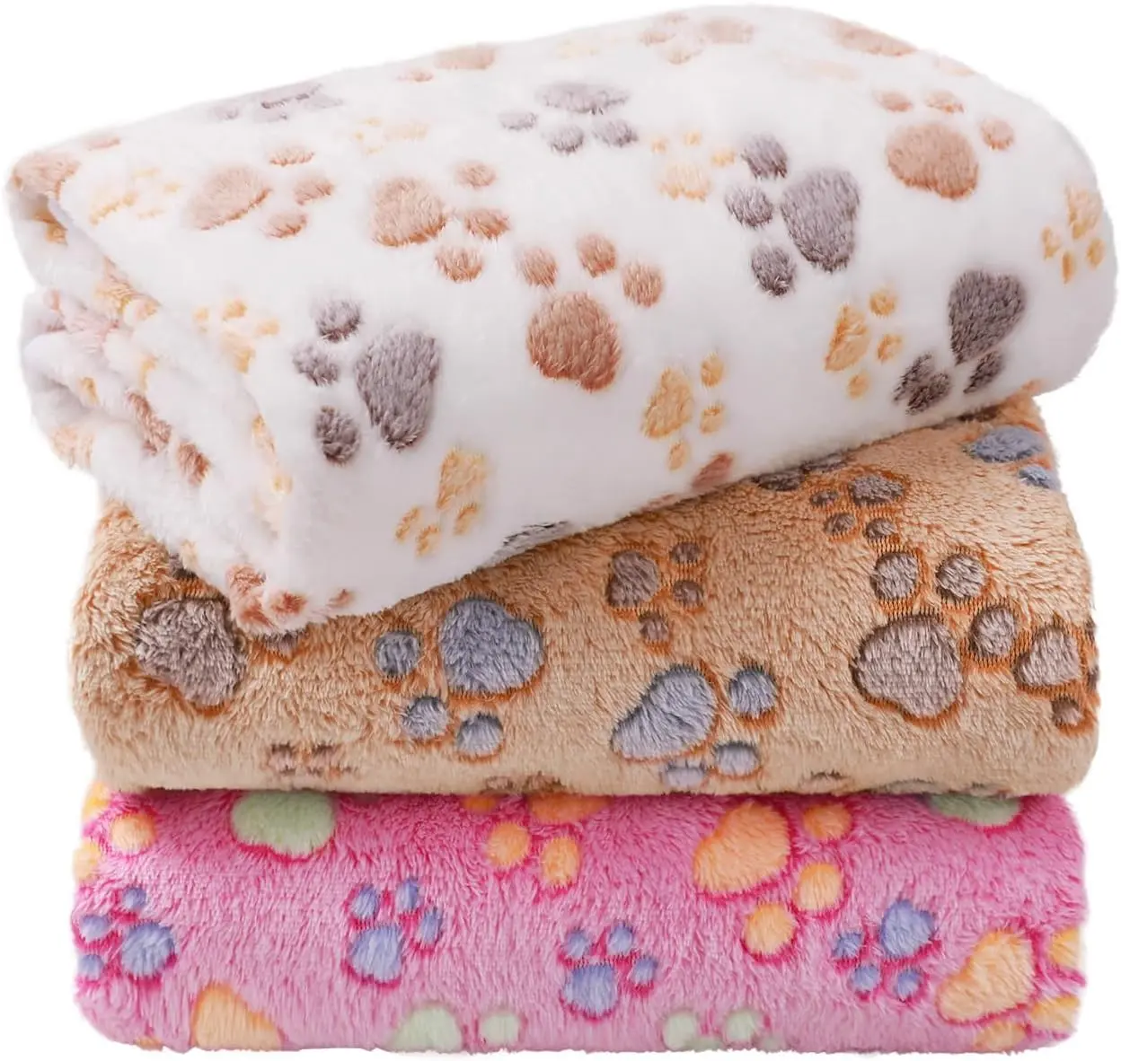 LINENLUX Dog Blankets 3-Pack, Super Soft Fluffy Fleece Pet Throw Warm | Premium flannel fleece pet throw for cats, puppies. Cozy warm for bed, crate, or couch naps; Dog Paw-3pcs 23x16 inch