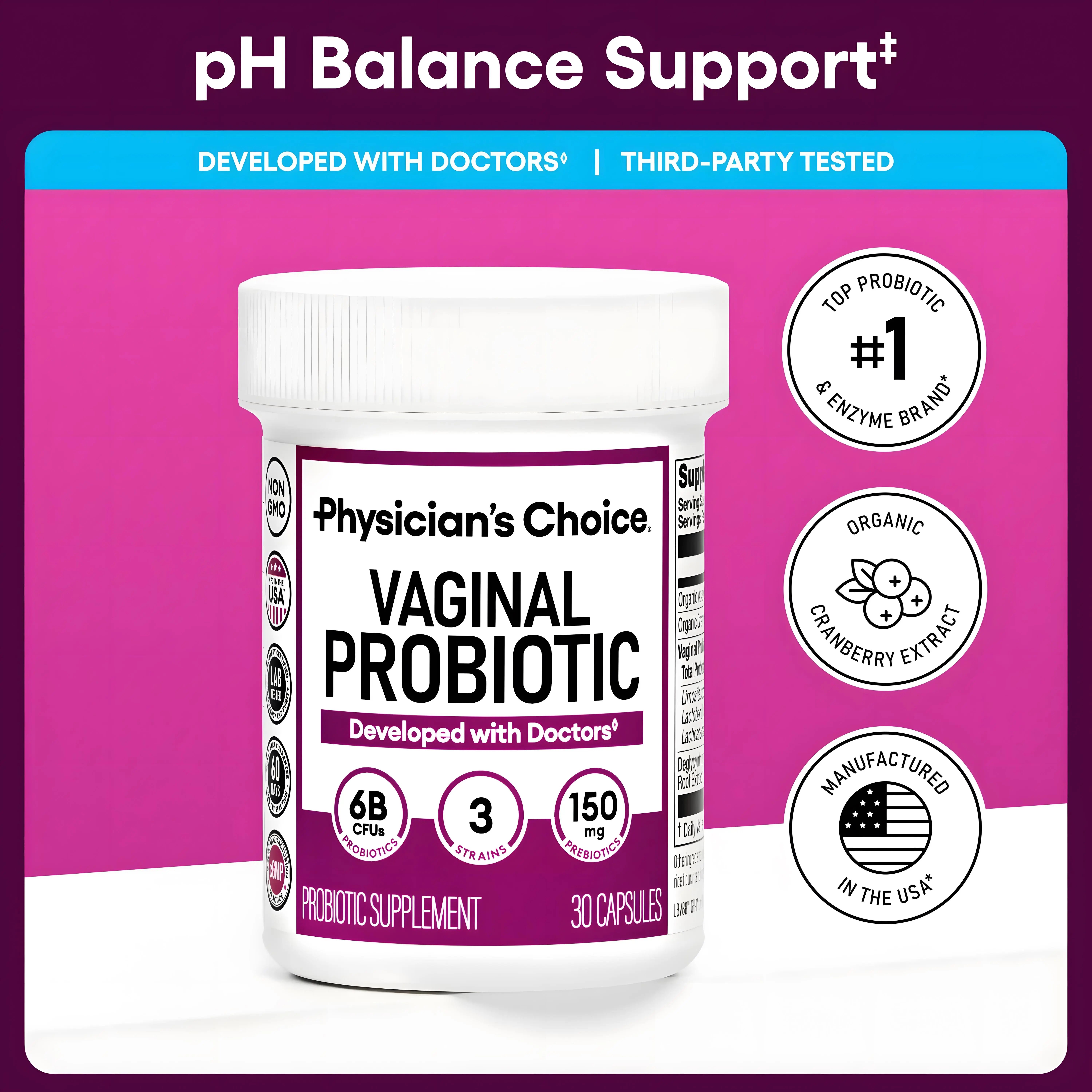 Physician's Choice Vaginal Probiotic - Odor Control, pH Balance & Daily Feminine Health Support with Cranberry and Prebiotics for Women, Metal Alligator Duck Billed Salon Styling Clips with Holes