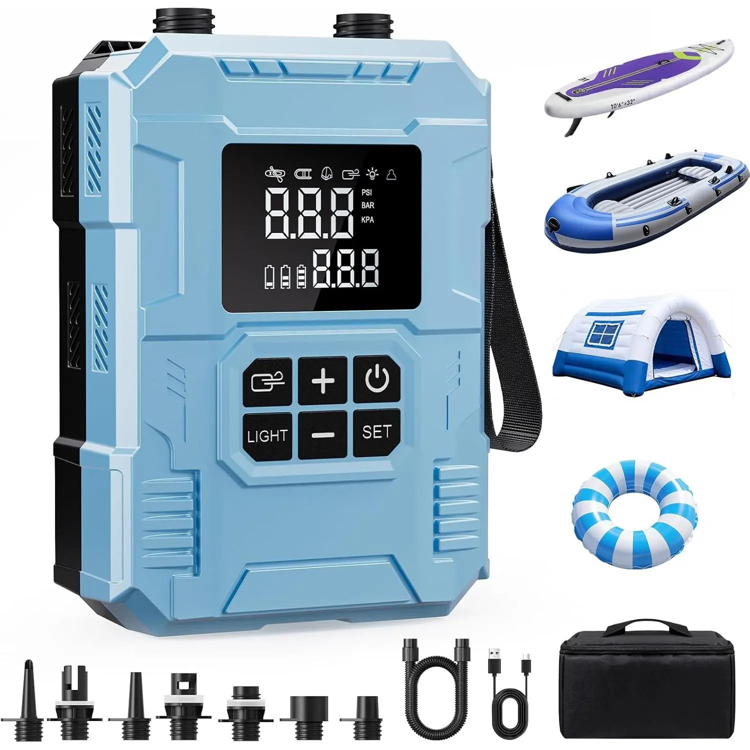 S8 Electric Paddle Board Pump, 22 PSI Cordless Rechargeable SUP Pump, 4X Faster Dual-Stage Inflation & Deflation, Portable Air Pump with LED Light & Auto-Off for SUP, Kayak, Surfing Kite, Boat