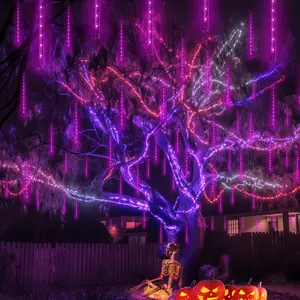 Aukora Purple Outdoor Halloween Lights, UL Plug, 11.8 inch, 8 Tubes, 192 LEDs, Meteor Shower & RainDrop Light, Series-connectable Christmas String Light Outside for Xmas, Tree, Thanksgiving Decoration outdoorfun