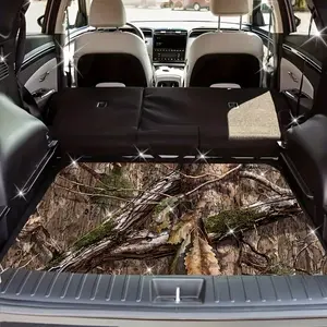 1pc Crystal Velvet Car Trunk Mat - Camouflage Tree Design with Tree Stump & Moss Texture, Durable Keeps Your Vehicle Clean and Tidy, Outdoors Car Trunk Protector Mat, Car Accessory