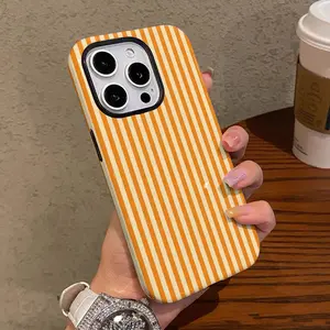 Yellow Fashion Striped Phone Case for iPhone 16 Pro Max, 15 Plus, 13, 11, 12 XS, 8 Plus & 7 - Glossy 2-in-1 Design