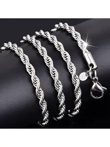 Explorinox Women's & Men's Twist Chain Necklace/Bracelet Charm Fashion Jewelry Silver Tone Stainless Steel