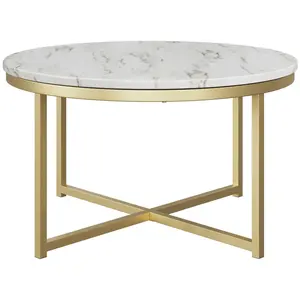 Lavish Home Coffee Table with Faux Marble Top Round Table