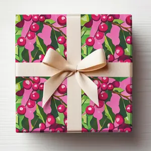 Pink Holly Berries Wrapping Paper Roll Hot Pink Christmas Wrapping Paper Roll Preppy Christmas Wrapping Paper
