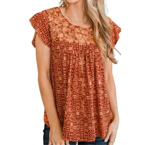 Savanna Jane Embroidered Babydoll Blouse - Rust Marigold