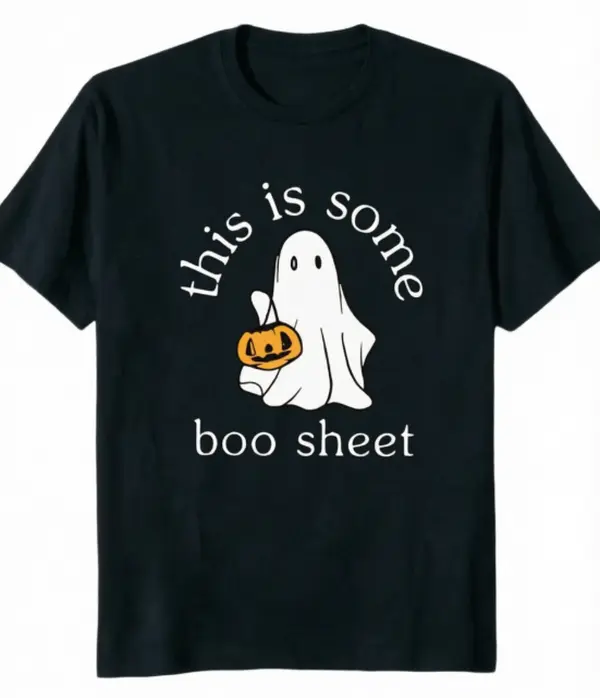 Playful Funny Halloween Ghost Tee Halloween Theme Party Trick‑or‑Treat Outing Summer Cotton Short Sleeve Boo Sheet Pumpkin Ghost Heat Transfer Print Tshirt