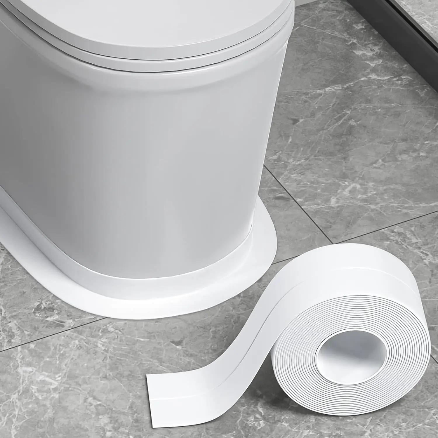 Self-Adhesive White Waterproof Caulk Tape - Leak-Proof Sealant Strip for Toilet Edges, Bathtub, Countertops, 15in x 105ft Hardware Edge Protector for Kitchen Surfaces, Camping Essential