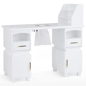 BarberPub Manicure Table with Electric Dust Collector, Nail Makeup Desk for Storage VC258