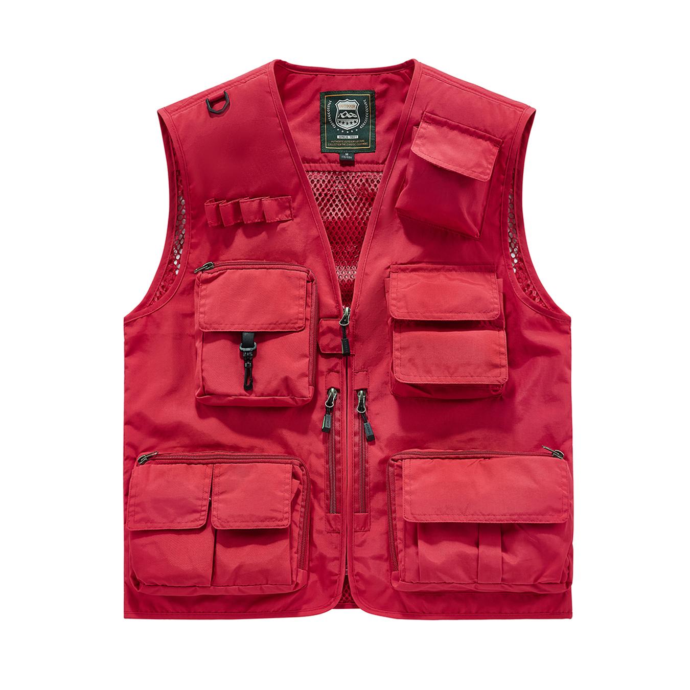 Men’s multi-pocket utility fishing vest, lightweight breathable outdoor vest lined with mesh, functional work vest for hiking, photography, and hunting