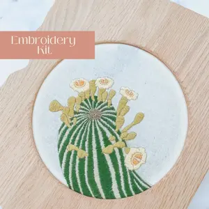 Saguaro Blooms Advanced Embroidery Kit for Adults - DIY Hand Embroidery Craft Kit with Wooden Hoop, Fabric, Needle, Thread, Template, and Instructions