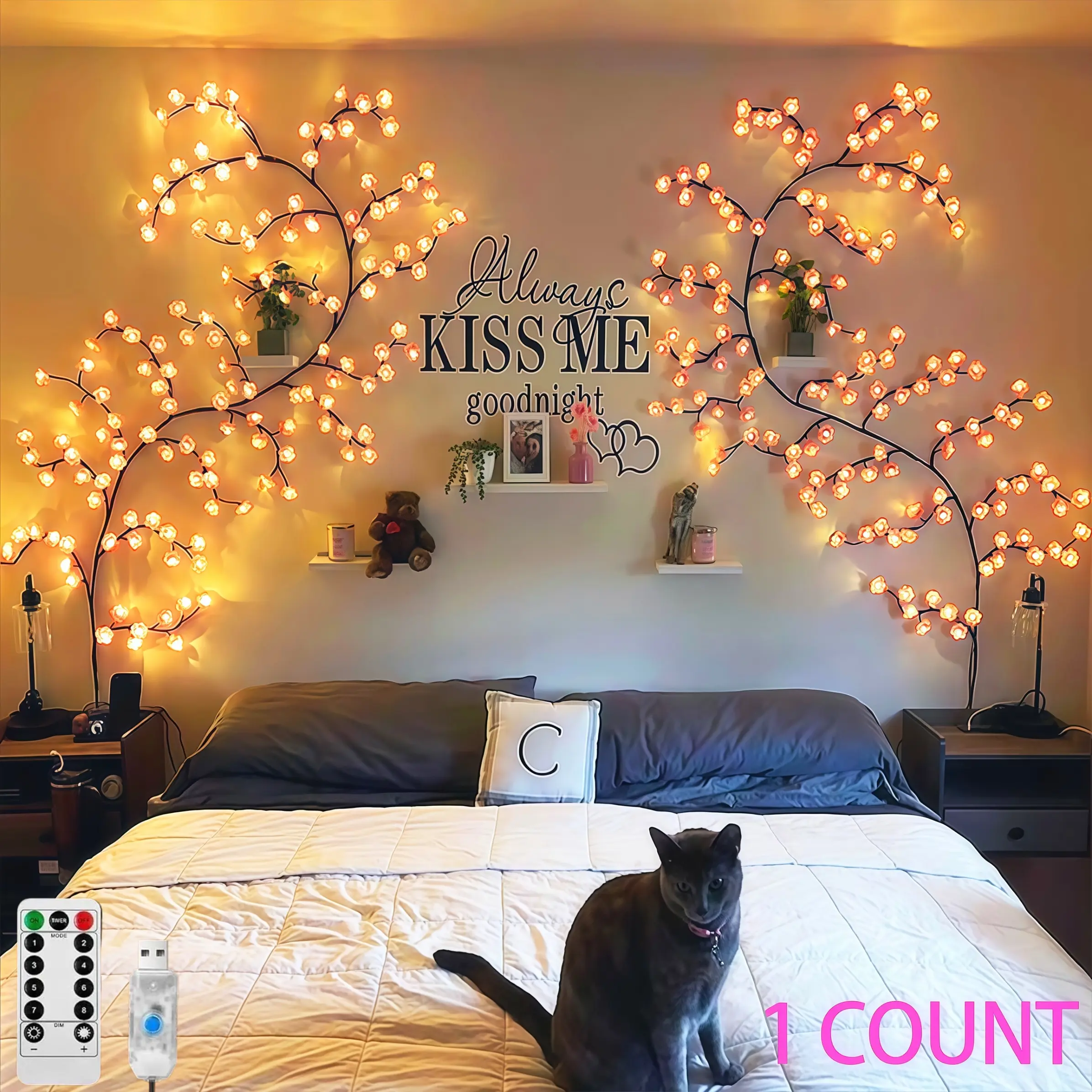 144led Cherry Blossom Tree Light, 8 Flash Modes with Remote, USB Powered, DIY Four Colors, Romantic Warm Glow, Party Wedding Gift, Cherry Blossom Lights