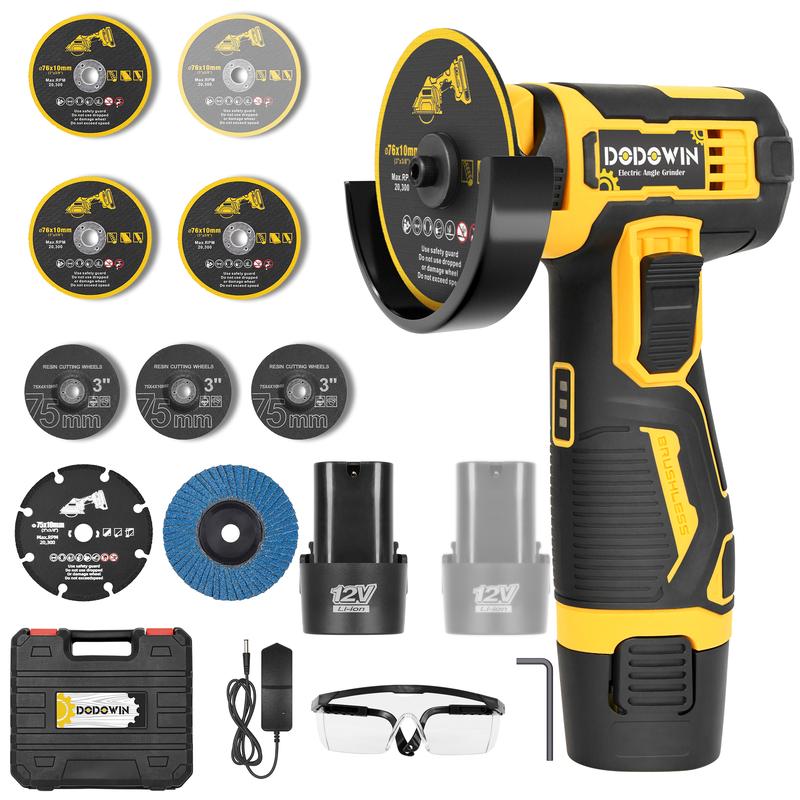 19500RPM Mini Cordless Angle Grinder, Electric Polishing Grinding Machine, Lithium Battery Power Tool W/ 2 Batteries & Accessories.Metal Polishing Machine, Suitable For Wood, Metal, Stone, Concrete Grinding, Precision Polishing, Great Christmas Gift