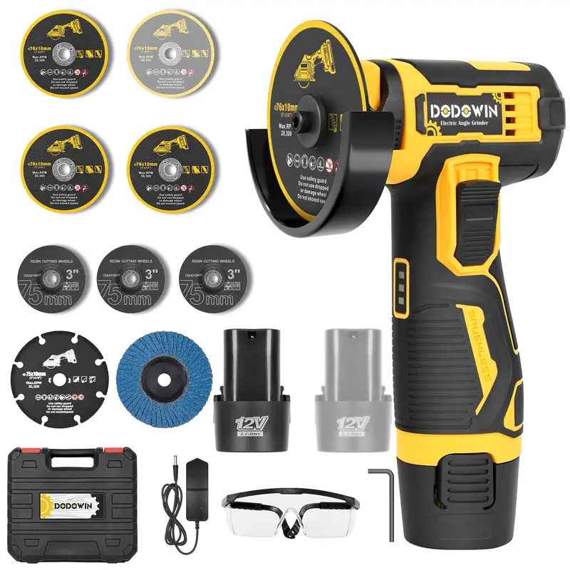 19500RPM Mini Cordless Angle Grinder, Electric Polishing Grinding Machine, Lithium Battery Power Tool W/ 2 Batteries & Accessories.Metal Polishing Machine, Suitable For Wood, Metal, Stone, Concrete Grinding, Precision Polishing, Great Christmas Gift