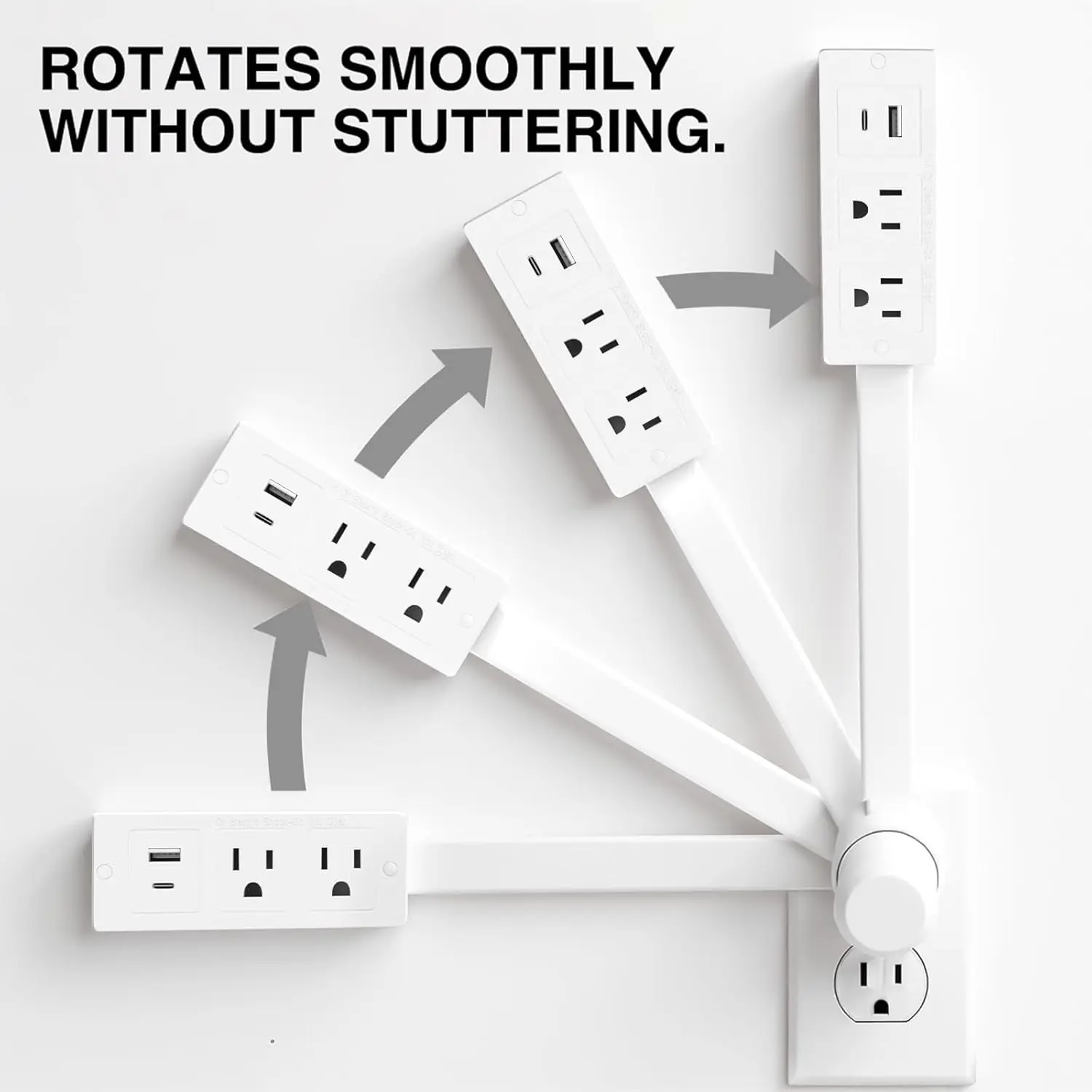 Power Strip Extender with USB-A, USB-C Ports, 2 Ac Outlets, Rotates 180°, Fits Sofa, Bedside Table, Desk, Power Strips with USB Ports