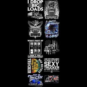 Trucker 2 Gangsheet DTF Heat Transfers, DIY Craft Supplies, Specialty Supply for Car-Themed DIY Projects