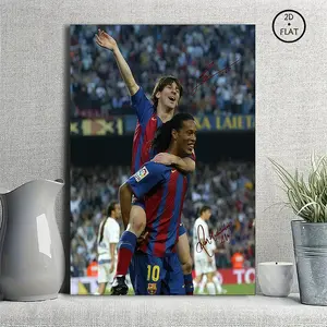 Ronaldinho & Young Messi Barcelona Legendary Moment Signed Canvas Poster Football Fans Gifts Suitable For Living Room Bedroom Office Sports Club Birthday Holiday Home Decoration