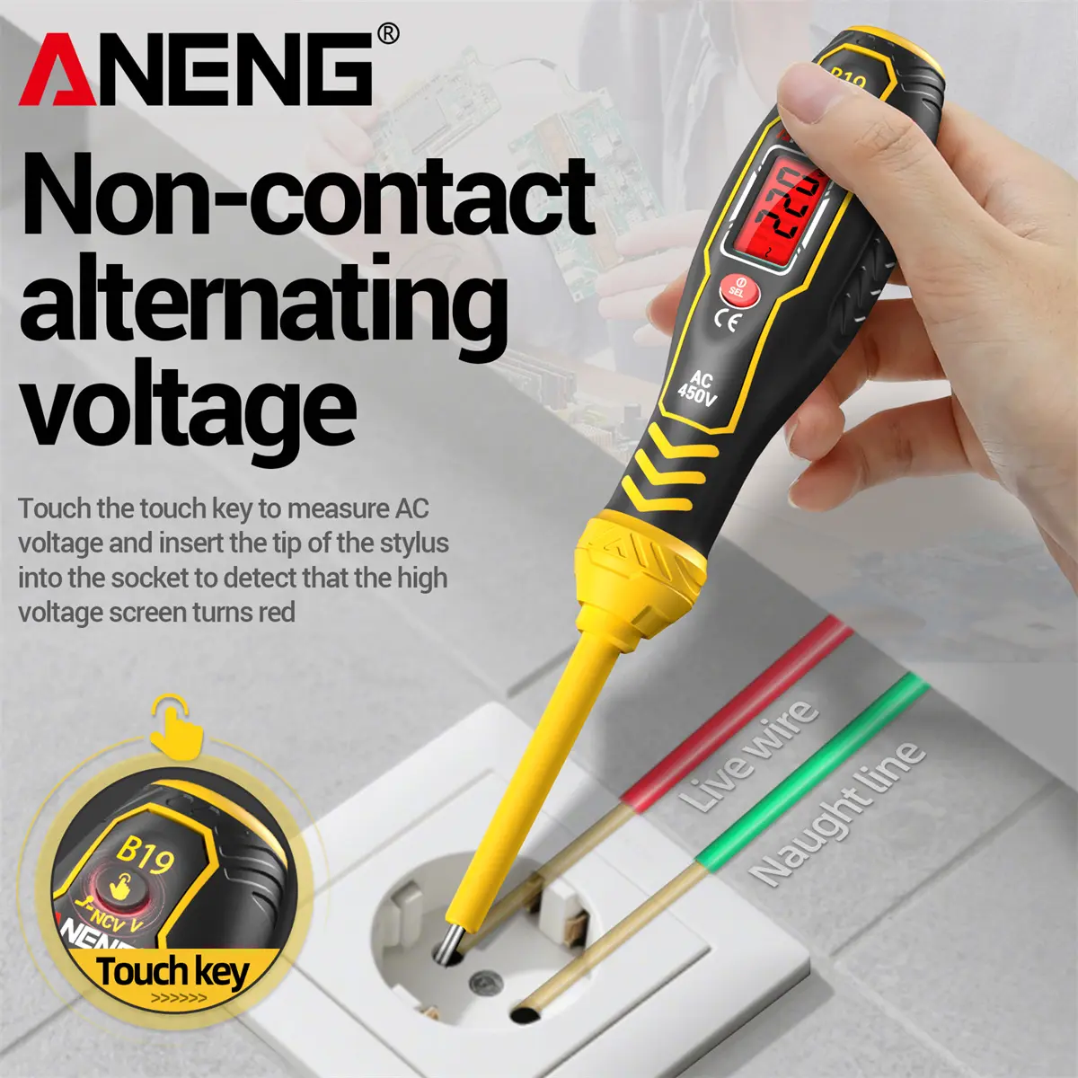 ANENG B19 2-in-1 Voltage Tester & Screwdriver, Non-Contact NCV Detector AC 30V-1000V, LCD Display, Buzzer Alarm, Open Circuit Detection for Electricians & DIY