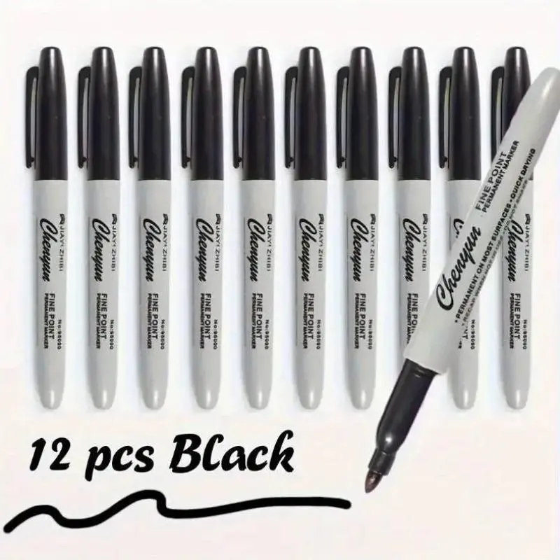 Fine Tip Fine Point Permanent Marker Pen (12pcs), Quick-dry & Smudge-proof Marker Pen, Waterproof Ink Marker Pen for Daily Office Use, Writing Tools
