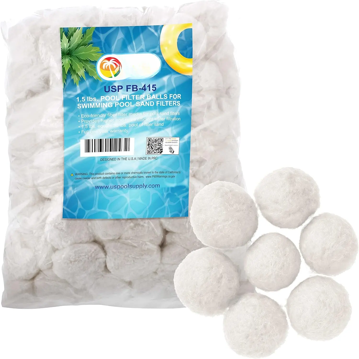 1.5 lbs  Filter Balls -  Fiber Filter Media for Swimming  Sand Filters (Equals 50 lbs  Filter Sand) - Higher & More Efficient  Sand Replacement