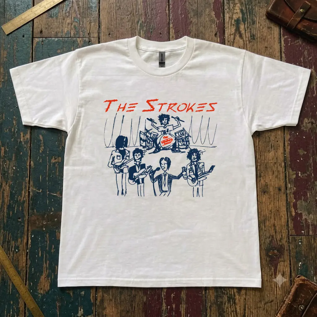 [ On Sale 55% ] The Strokes Vintage Unisex T-Shirt, Indie Rock Band Tee, Retro Sketch Graphic Tshirt, Concert Music Merch