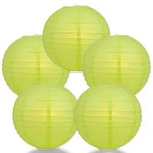 5-Pack 16 Inch Light Lime Green Parallel Ribbing Round Paper Lantern