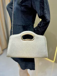 Luxury Metallic Quilted Clutch Bag, 2-In-1 Handbag & Crossbody, Perfect for Weddings, Parties, Formal Events, Detachable Chain, Large Capacity