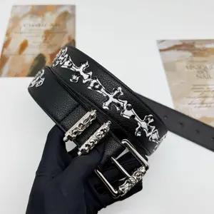 Vintage Black Multi Color Cross Buckle Quality Leather Belt for Goth Accessories Unisex Style Statement Size 110cm Unique Gift