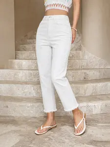 Casual Women's Stretch Denim Loose Fit Straight Leg Pants for All Seasons, Fitted Stylish Bottoms for Everyday Wear