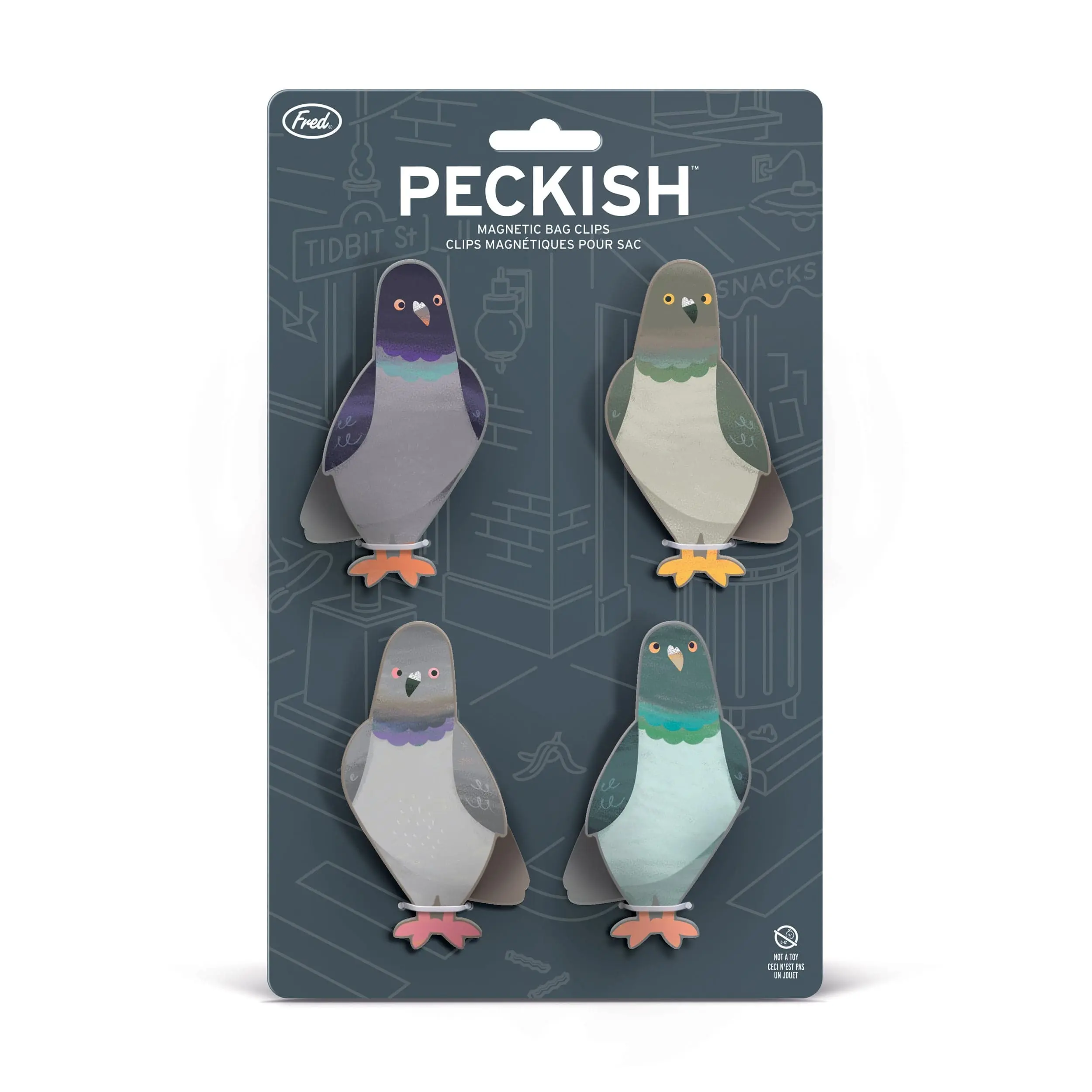 Fred PECKISH Pigeon Bag Clips - Set of 4 Magnetic Chip Clips for Food Storage, Fun and Functional Kitchen Accessories