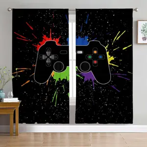 Teen  Boys Favorite Stylish Gamepad  Console Light-Filtering Window Curtains,Suitable for 's Bedroom,Living Rooms,Rod Pocket Drapes, 52" x 84", Set of 2 Panels