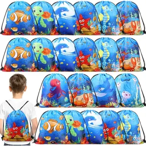 18 Pcs Under the Sea Party Favor Goodie Ocean Gift Drawstring Bags Beach Sea Animal Candy Treat Drawstring Backpack for Summer Birthday Party Decor Baby Shower Supplies Classic Style