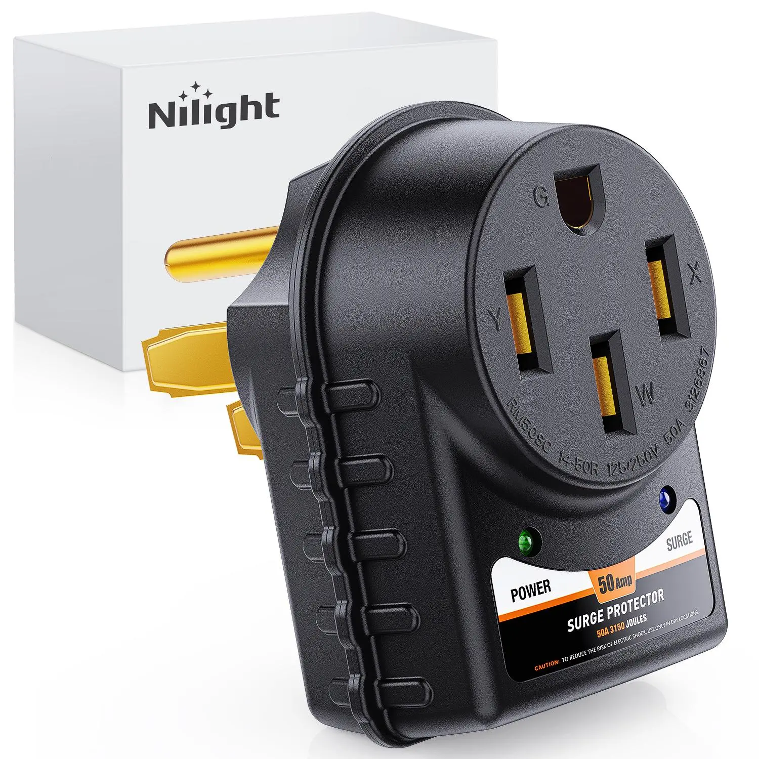 Nilight 50 Amp RV Surge Protector 125V/6250W Adapter Plug with LED Indicator 50Amp 3150 Joules 45000A Max Spike ETL Listed 14-50P 14-50R Power Guard for RVs Camper Trailer summervibes