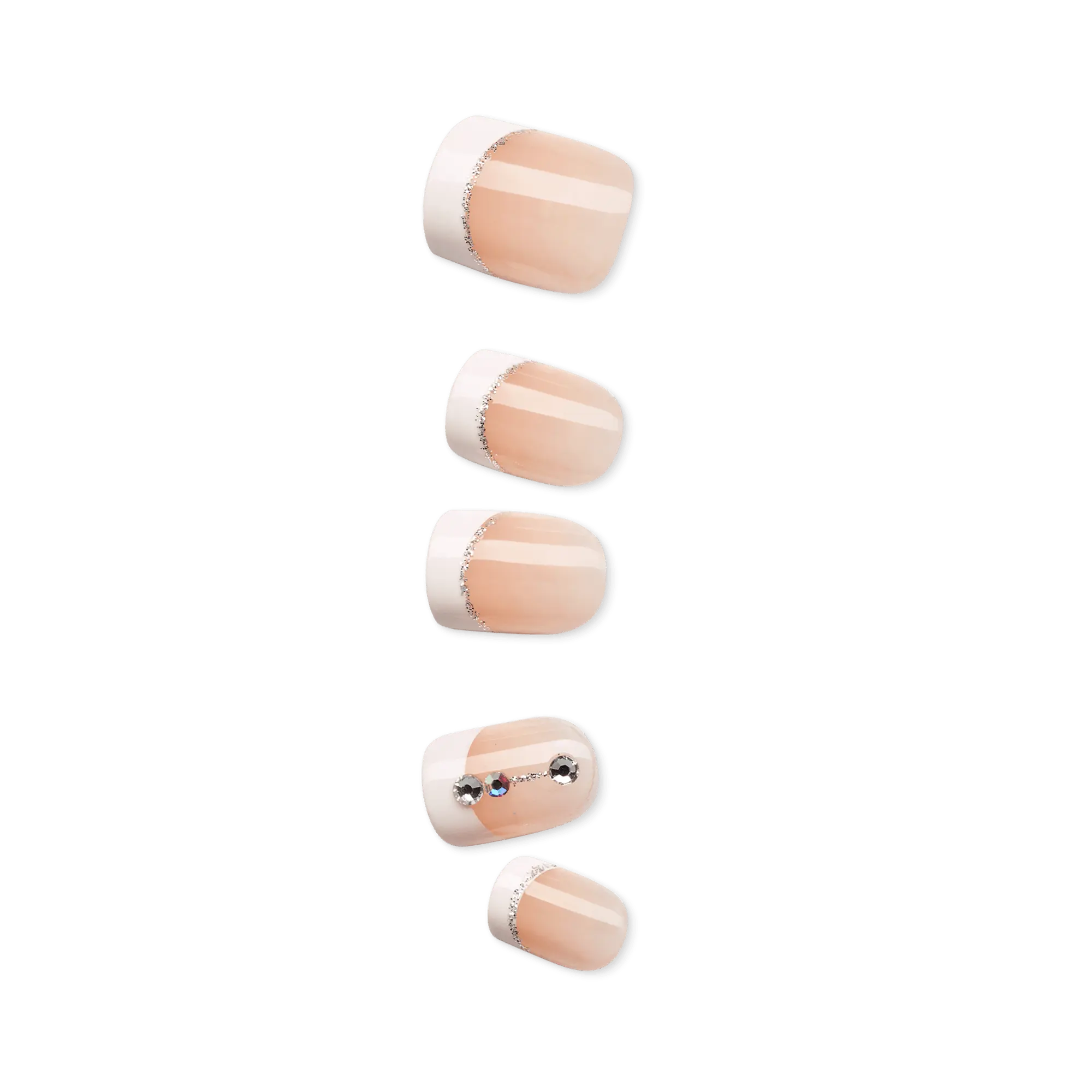 Impress Design No Glue Fake Press On Nails - Falling | 3D & Jewel French, White, Short, Squoval, Manicure