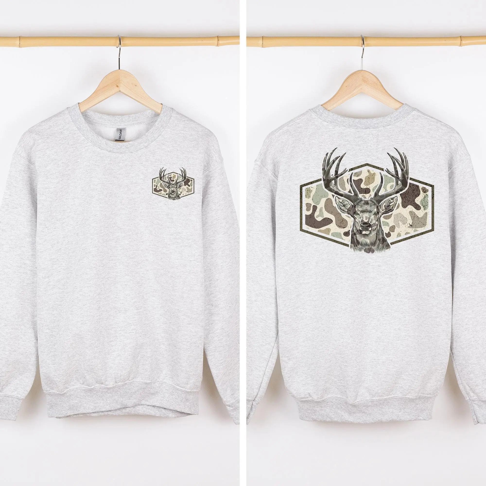 Deer Hunting, Camo, Front and Back, Outdoors Sweatshirt, Crew Neck, Women's, Crewneck