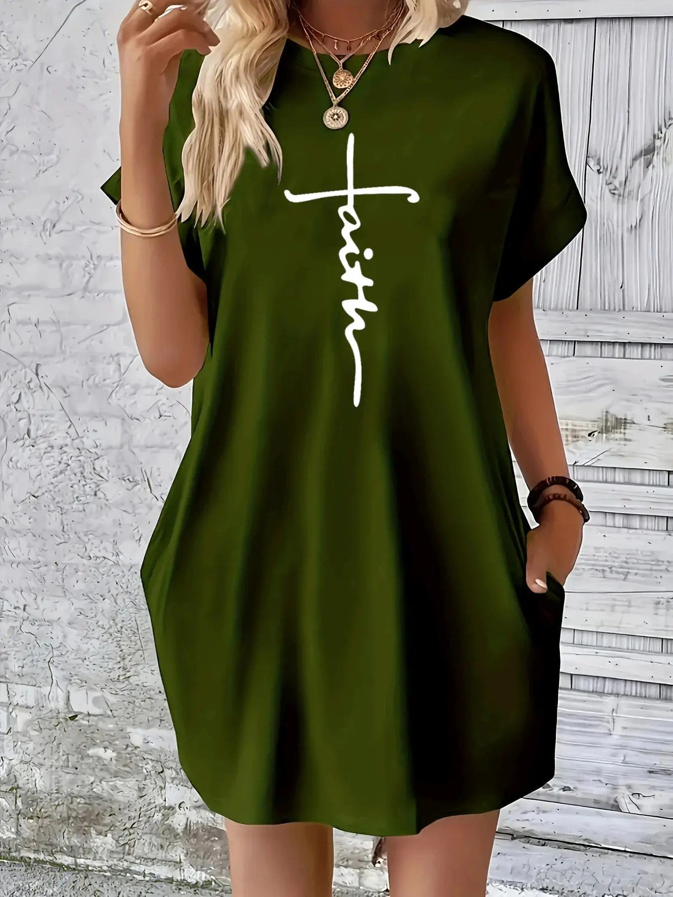 Women Cross Faith Dress – Casual Bohemian Knee-Length Christian Dress